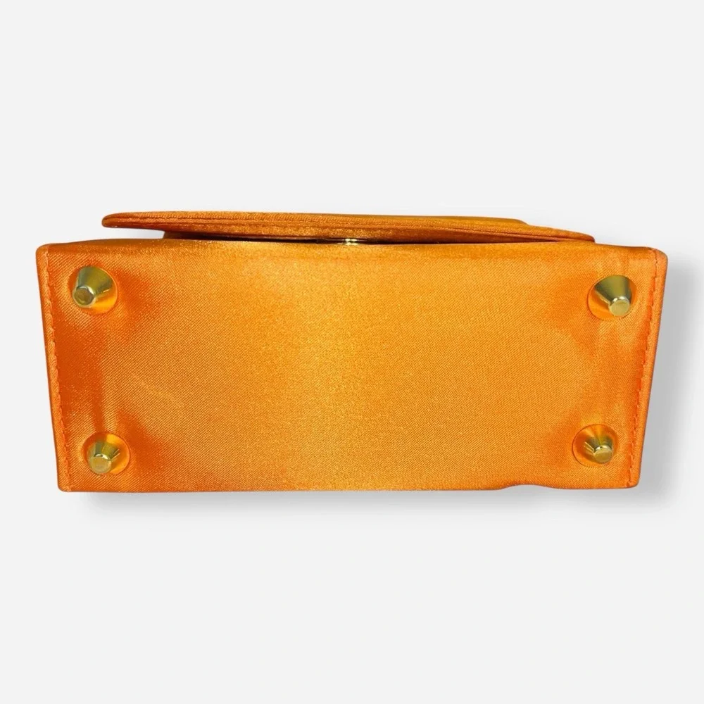 Vintage Satin Clutch Evening Bag Silk Orange Gold Chain‎ Crossbody Clutch